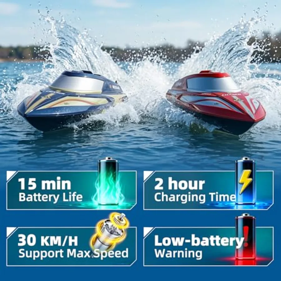 RC Boat - 2 Packs 12 inch Fast Speed Remote Control Boat with Suitcase for Pool/Lake/Ocean/Saltwater Use, Auto-Flip 8-Shape Dem