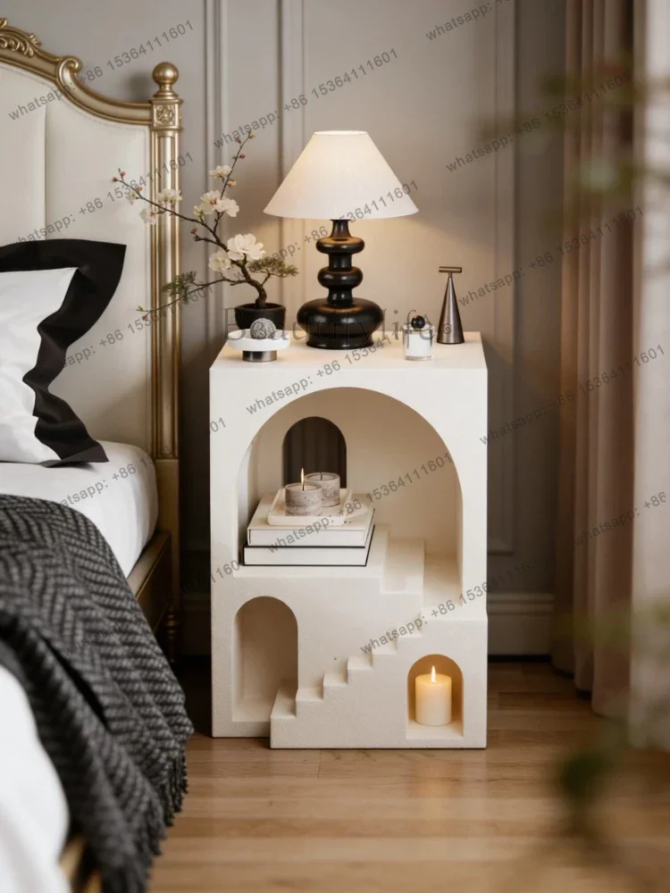 PG French antique bedroom bedside table High-end Fashion Art Creative European Style Home Geometric Staircase Bedside Table