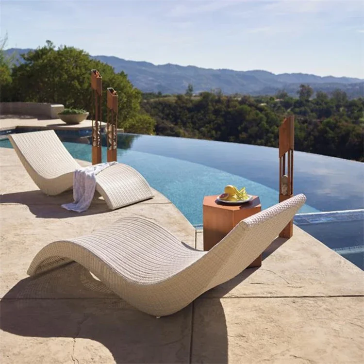 

2026 Modern Outdoor Leisure Sun Lounger Chair Waterproof Durable Rattan with Wood for Garden Villa Balcony Patio Pool Beach