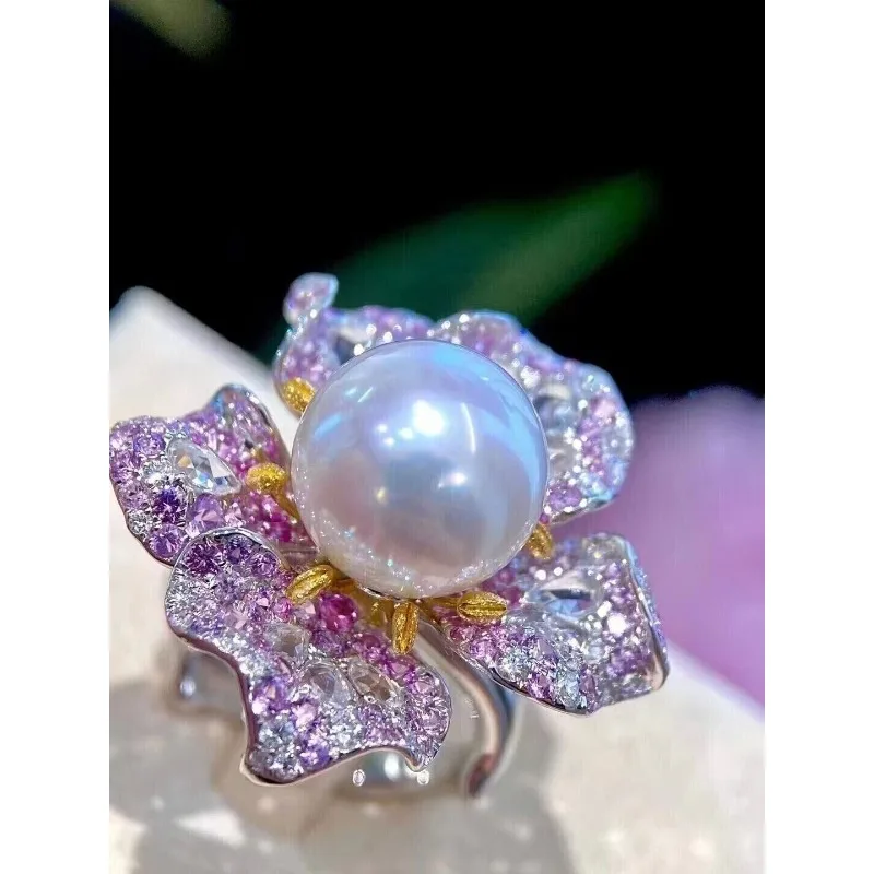 Великолепное огромное женское кольцо с жемчугом AAAA + 10-11 мм из настоящего натурального белого Южного моря, серебро 925 пробы