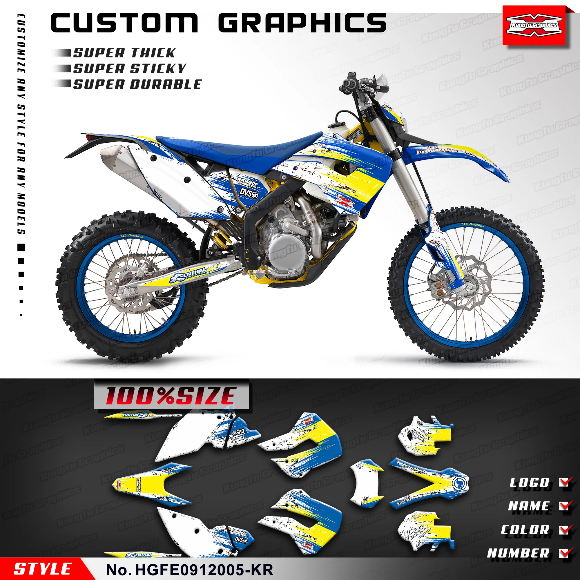 

KUNGFU GRAPHICS Adhesive Sticker Vinyl Decal for Husaberg FE 390 450 570 2009 2010 2011 2012, HGFE0912005-KR