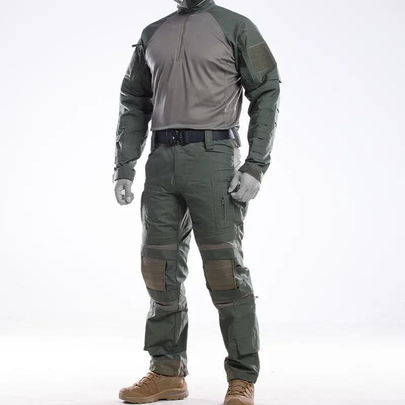 Imagem -03 - Conjuntos Táticos Militares Camuflados para Homens Roupas de Treinamento de Secagem Rápida com Bolsos Múltiplos Manga Comprida Camiseta Respirável Calças de Joelho Masculinas