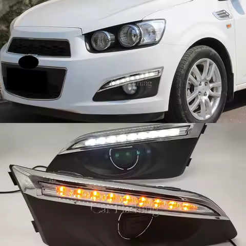 Car LED For Chevrolet Chevy AVEO Sonic 2011 2012 2013 DRL Daytime Running Lights Daylight With Turn Signal fog lamp cover