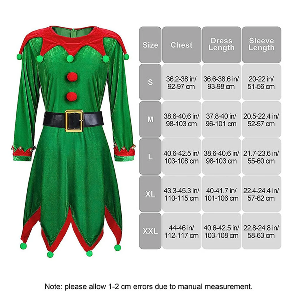 Kostium Elfa dla dorosłych Damski świąteczny kostium Świętego Mikołaja Zielony Elf Cosplay Pełny zestaw strojów Karnawał Impreza Fancy Dress Xmas Elf Clothes Set