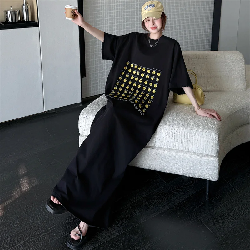 YZJNH 2026 Summer New Dress Women's Loose Casual Printed Short Sleeve T-shirt Dress Lazy Style Round Neck Large Size Dress Women
