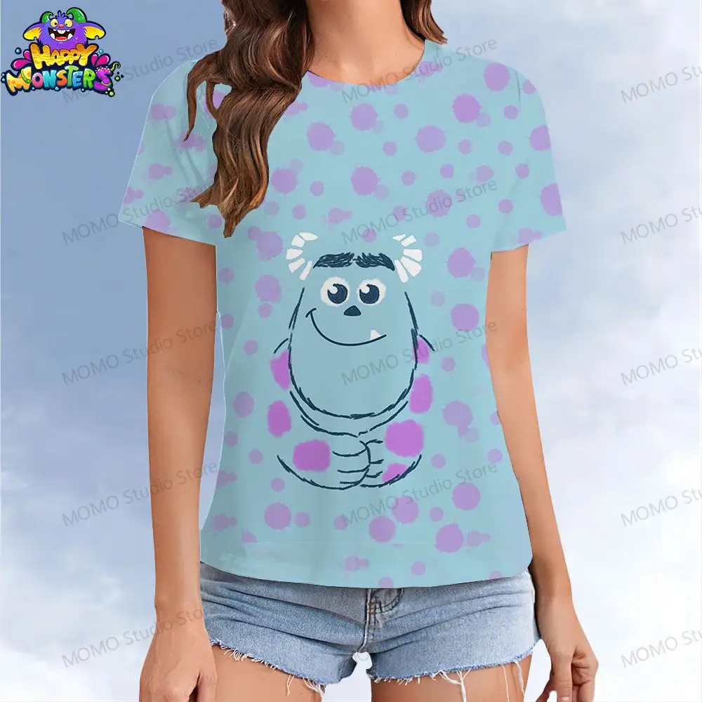 Disney Monster Inc. Frauen T-Shirt Kawaii Sommer Kurzarm Y2k Street Wear 2024 XS-3XL T-Shirts o Hals Freizeit Top T-Shirt 2024