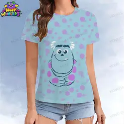 Disney Monsters Inc. Women's T-shirt Kawaii Summer Short Sleeve Y2k Street Wear 2026 XS-3XL T-shirts O Neck Leisure Top Tee 2024