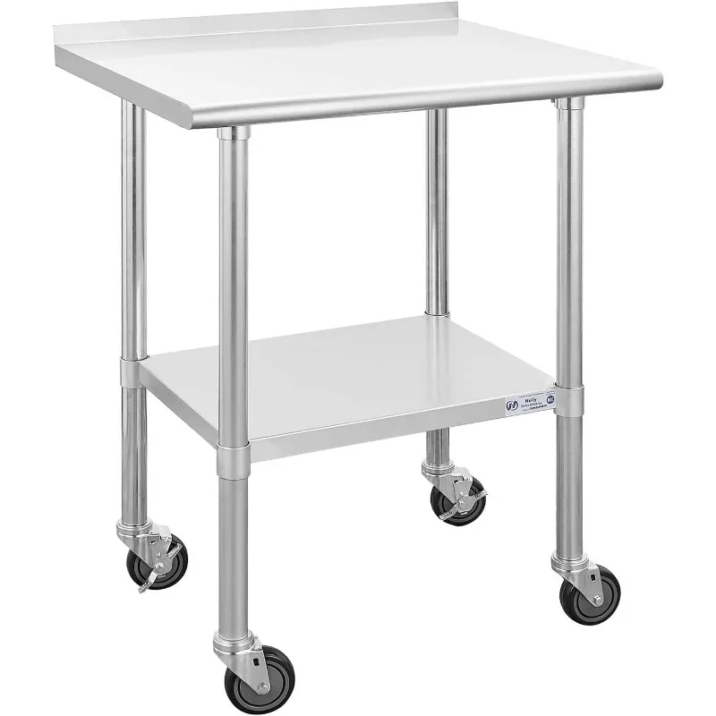 Stainless Steel Table for Prep & Work 24 x 30 Inches with Caster Wheels, NSF Commercial Heavy Duty Table with Undershelf a