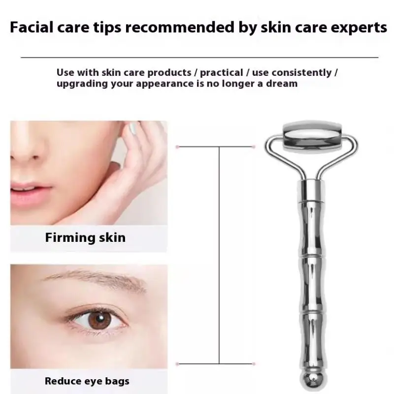 Rolo facial gua sha beleza rosto pescoço massagem ferramenta de aço inoxidável pele aperto face lifting cuidados beleza rolo massagem