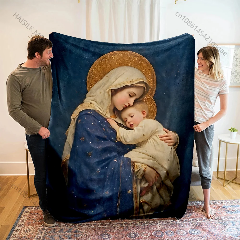 The Virgin Mary holding the Christ Child Print Blanket Warm Soft Fluffy Kids and Adult Sofa Bed Throw Blanket Travel Camping RV