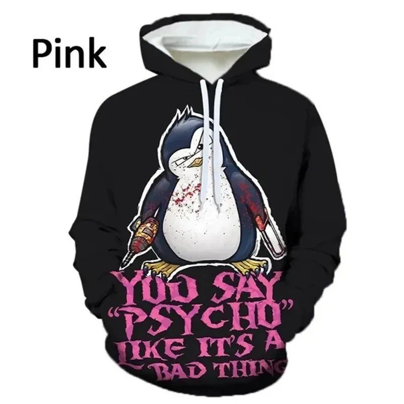 Psycho Penguin Graphic Hoodies for Men 3D Crazy Penguin Printed Sweatshirts Unisex Women Hoodie New Long Sleeve Hooded Pullovers