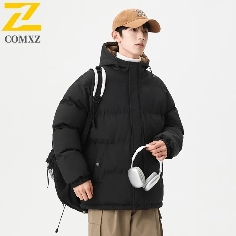 

COMXZ 2025 Men Padded Jacket Premium Hooded Outdoor Adventure Thickened Warm Parka Travel Cold Resistant Winter Cotton Coat