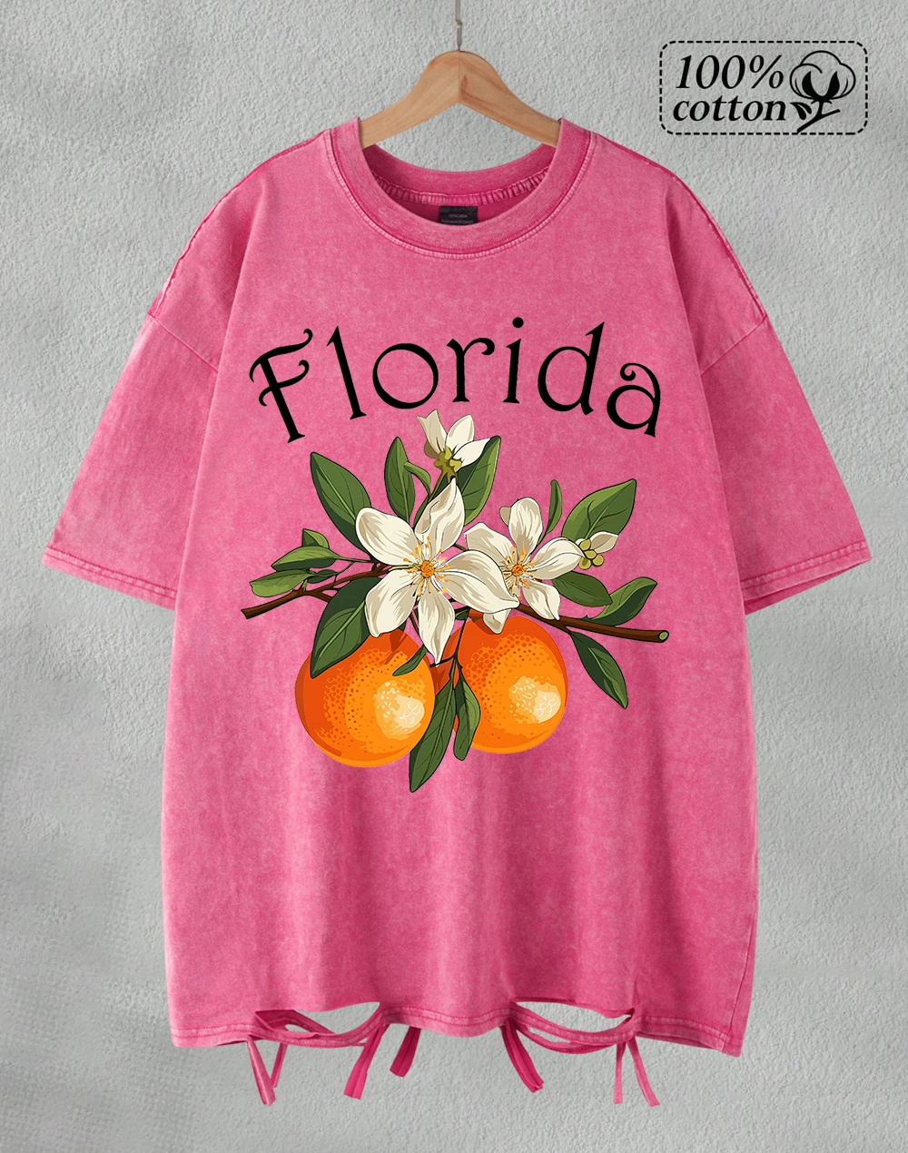 

Florida Oranges Fruits Print Women Washed Holes T-Shirts Cotton Summer T Shirt Crewneck Y2K Streetwear Loose Sports Clothes