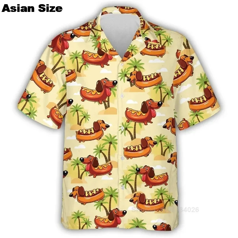 Food Hamburger Graphic Shirts For Men Clothes 2025 Casual Hawaii Burger Beach Shirt Aloha Hip Hop Short Sleeve VacatiTee