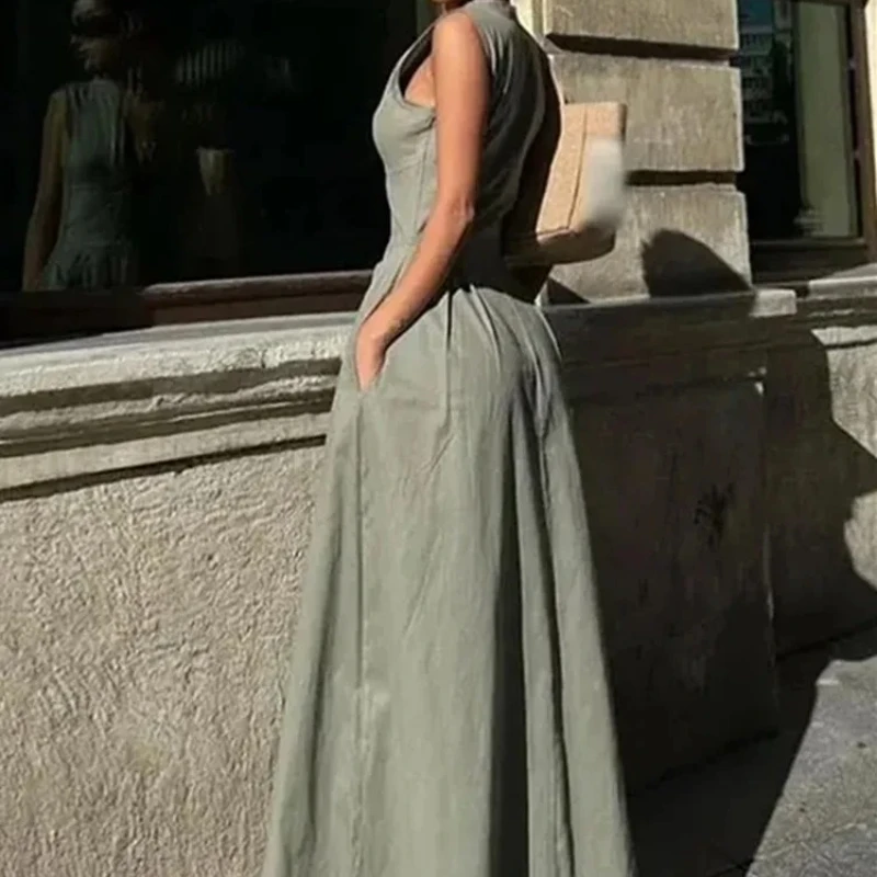 فساتين للنساء 2026 فساتين متوسطة الطول جديدة TRAF سستة فستان طويل امرأة مطوي بلا أكمام Bodycon فستان الصيف حفلة أنيقة #6
