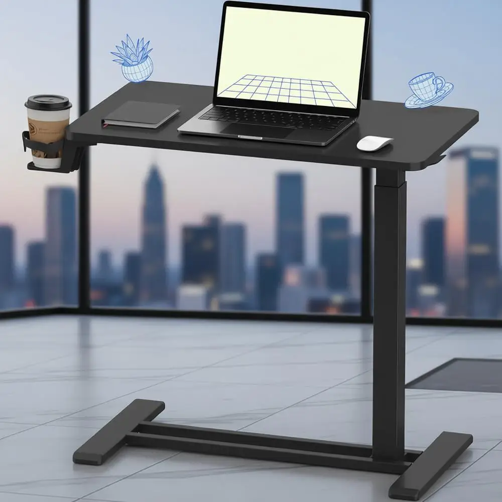 Adjustable Mobile Laptop Desk with Wheels for Overbed Use - Pneumatic Standing Desk, Rolling Computer Cart, Hospital/Home (27.6x