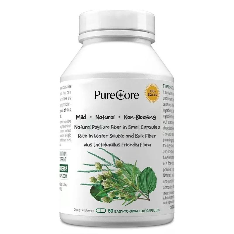 60 Capsules - Plantain Seed Shell Powder. Gently Promotes Regular Bowel Movements and Digestive Health. Rich in Fiber.