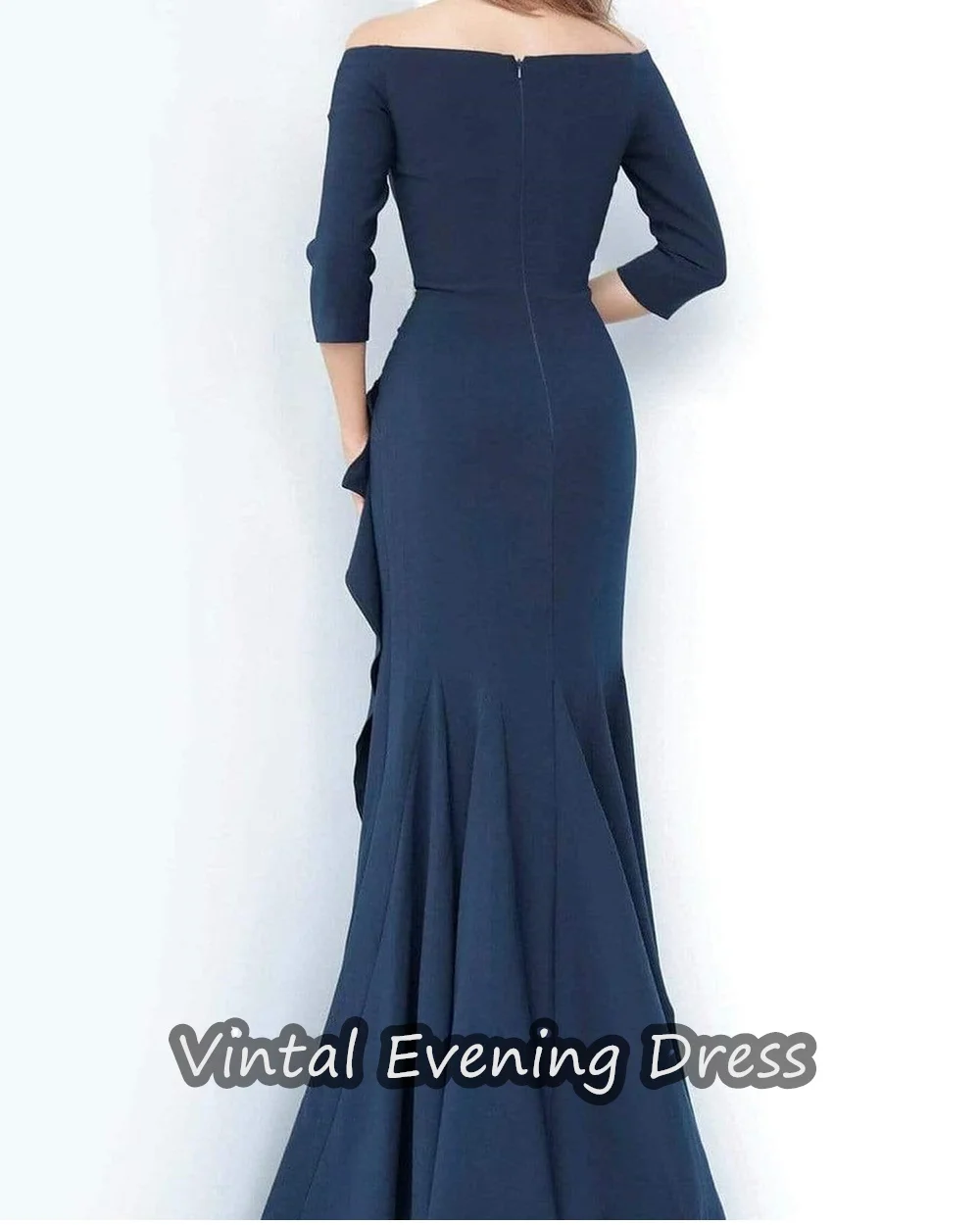 Vindal Floor Length Avondjurk Elegante Crêpe Ruche Prom Jurken 3/4 Mouwen Off-The-Shoulder Neklinnen Voor Vrouw 2024