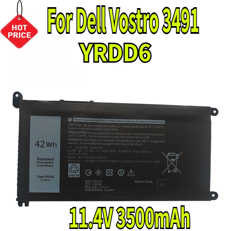 

11.4V 3500mAh YRDD6 Battery for Dell Vostro 3491 3501 3590 3490 3591 5490 5581 5481 3400 3401 3500 Latitude 3300 3401 Laptop