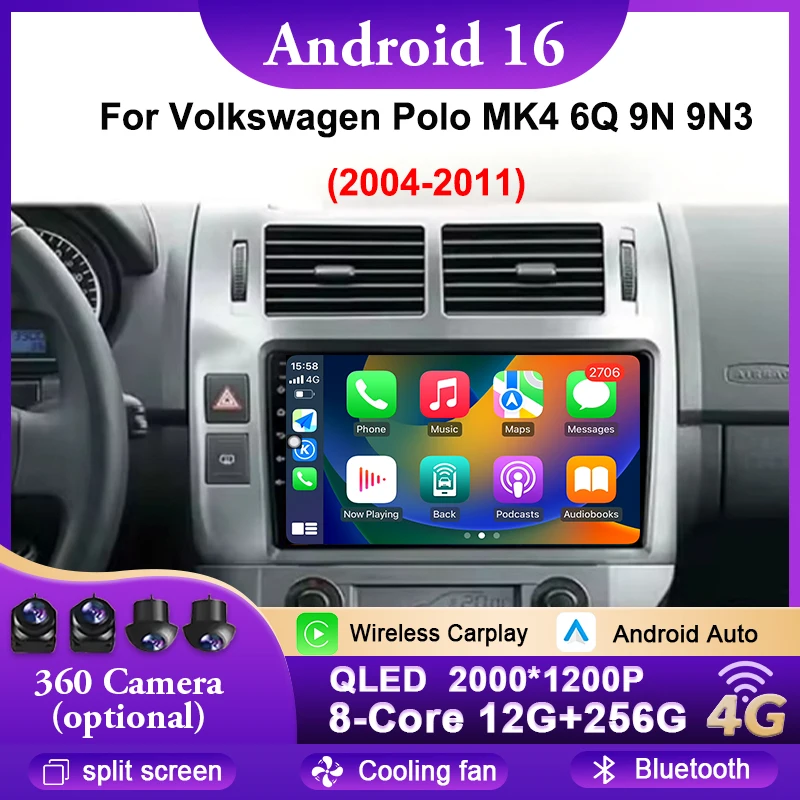 Android Car Radio For Volkswagen Polo MK4 6Q 9N 9N3 2004-2011 Radio Multimedia Video Navigation GPS Carplay Bluetooth WIFI DSP