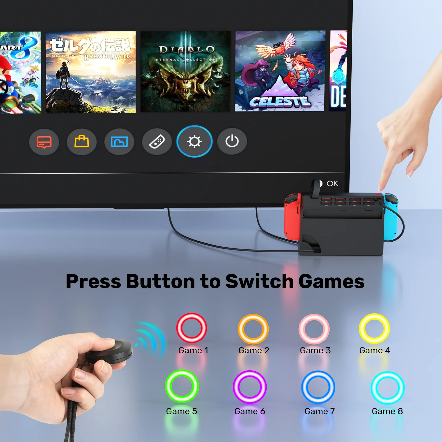 Unitek Switch Game Card Reader for Nintendo Switch/Switch OLED Multi Gaming Card Switcher with Wireless Control NS Accessories