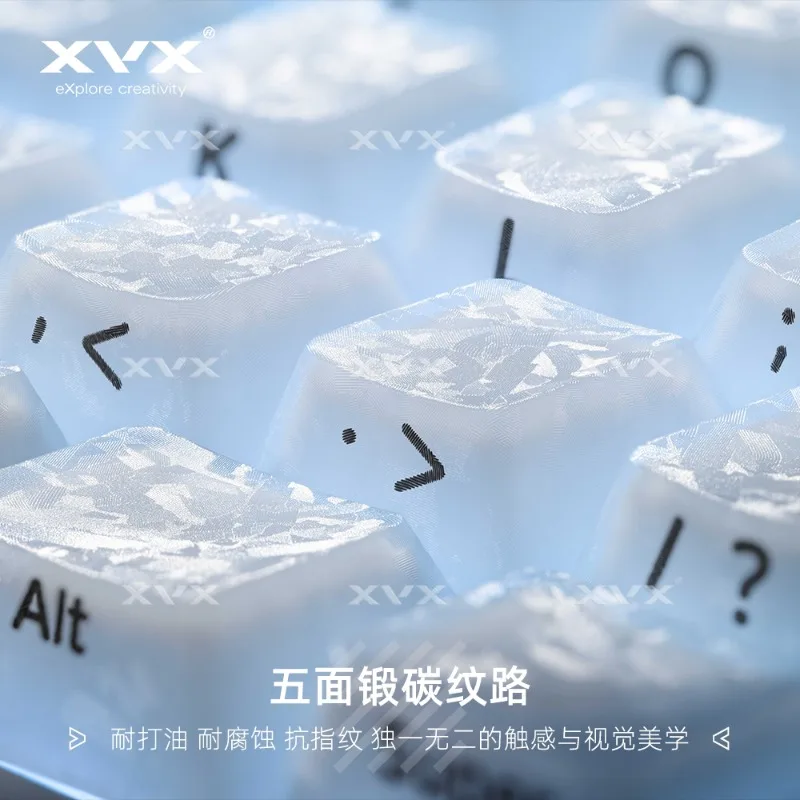 XVX Carbon Fiber Jelly Keycaps Custom PBT Cherry Profile Forged Carbon Pattern Magnetic Axis Keycap Transparent Ev63 Wooting 60