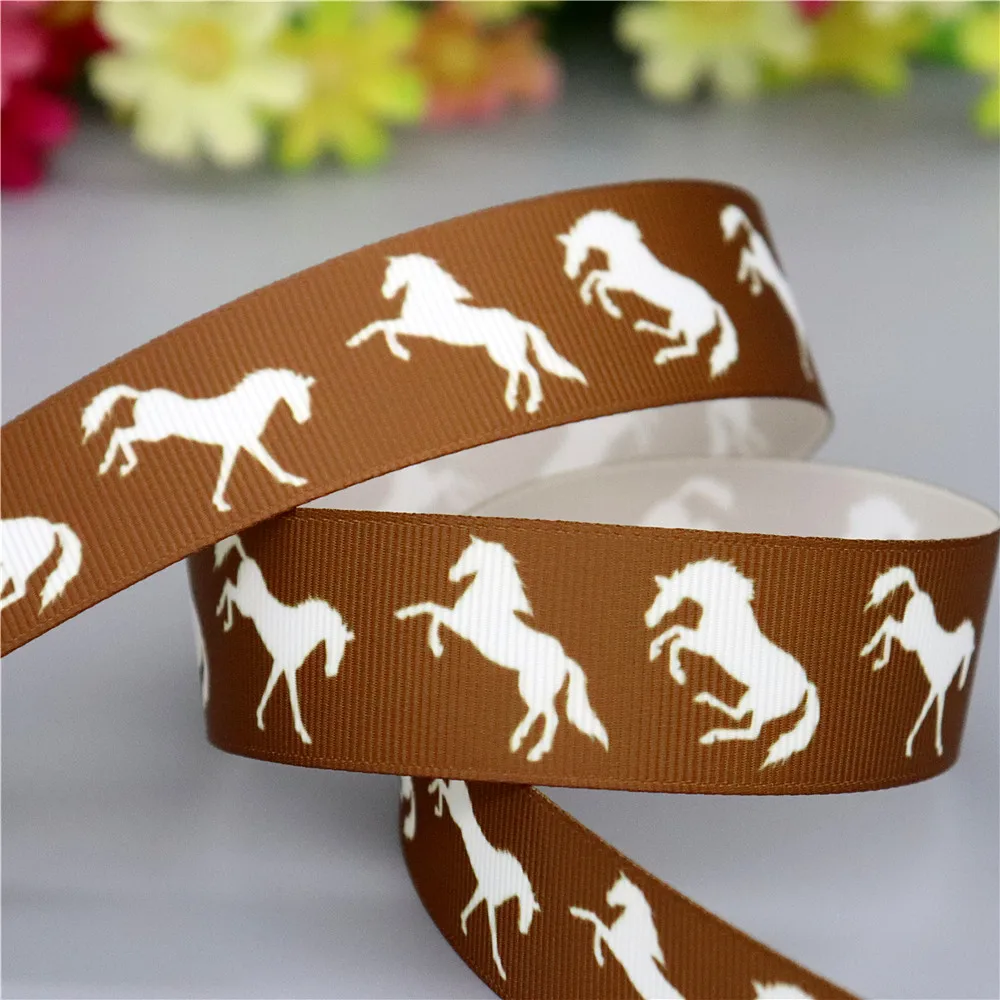 DHK 50yards Horse Printed Grosgrain Ribbon Accessories Material Headwear Decoration Collar DIY Sewing Craft S2625