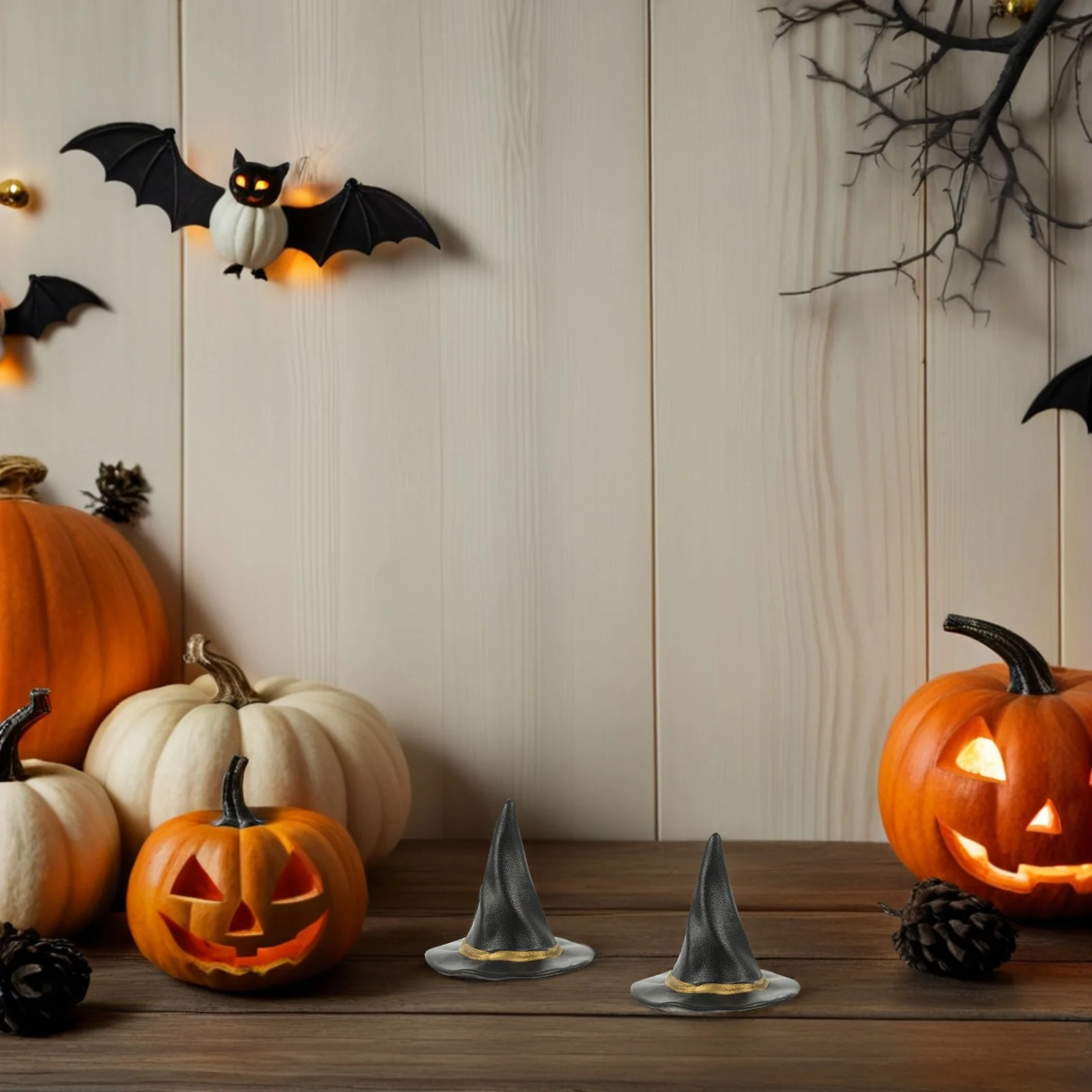 

24Pcs Hats for Halloween Decor Miniature Scene Accessories and Wine Bottle Toppers Black 5cm Mini Hats