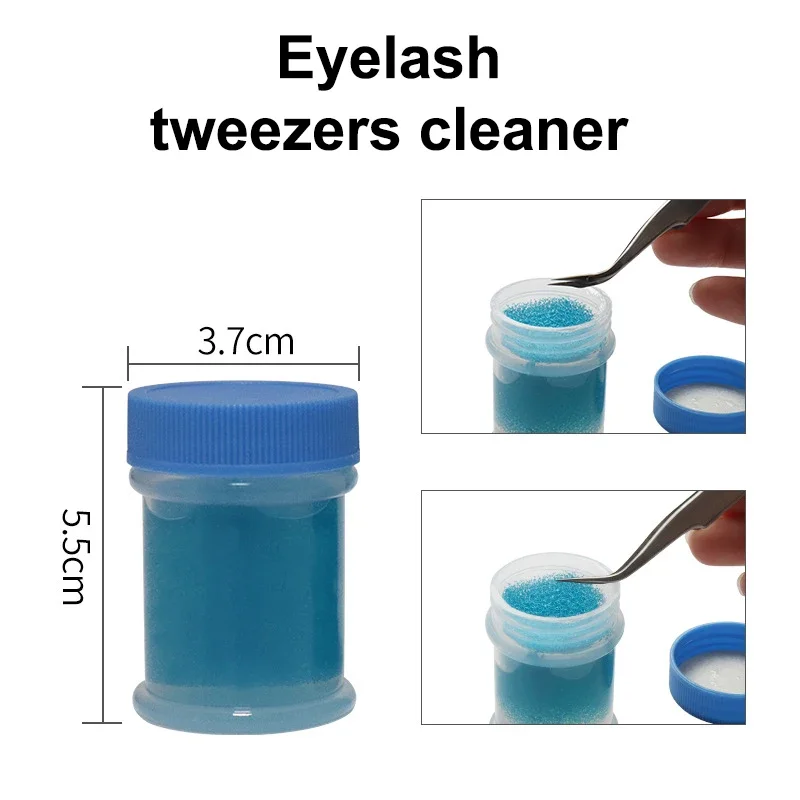 Limpiador de pinzas, botella de plástico, pinzas para extensión de pestañas, solución de limpieza, esponja, removedor de pegamento para pestañas, herramienta de limpieza