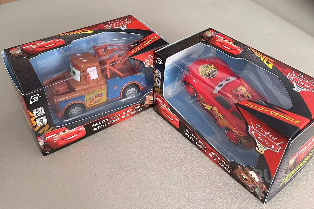 Lightning Mcqueen Cartoon Disney Pixar Original Alloy Car With Light Music Model Mater Pull Back Car Model Set Kids Birthday Toy