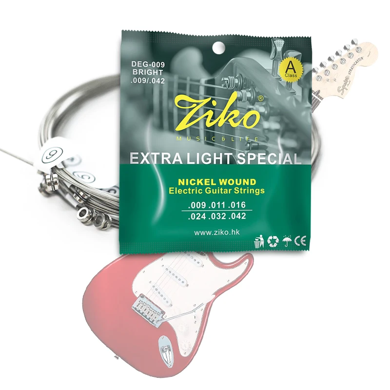 ZIKO Strings for Electric Guitar  DEG-09 Steel Core Surface Coating 1 Set Guitar Accessories for Beginners & Practice