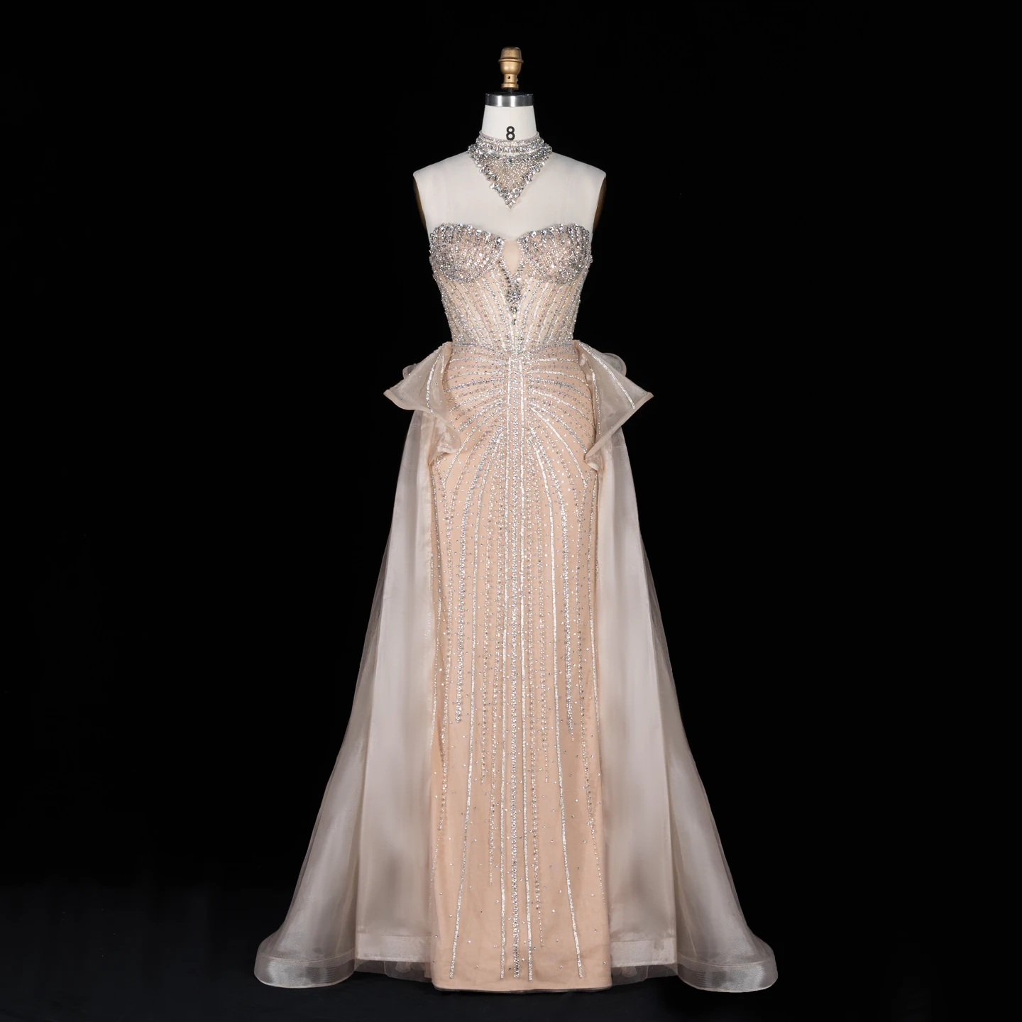 Sharon Said Abendkleid Luxuriöses Meerjungfrauenkleid aus Tüll mit Kristallen, Korsett und Perlen, Dubai Formelles Hochzeitskleid mit Überrock SS139 Maßanfertigung – Detail 11