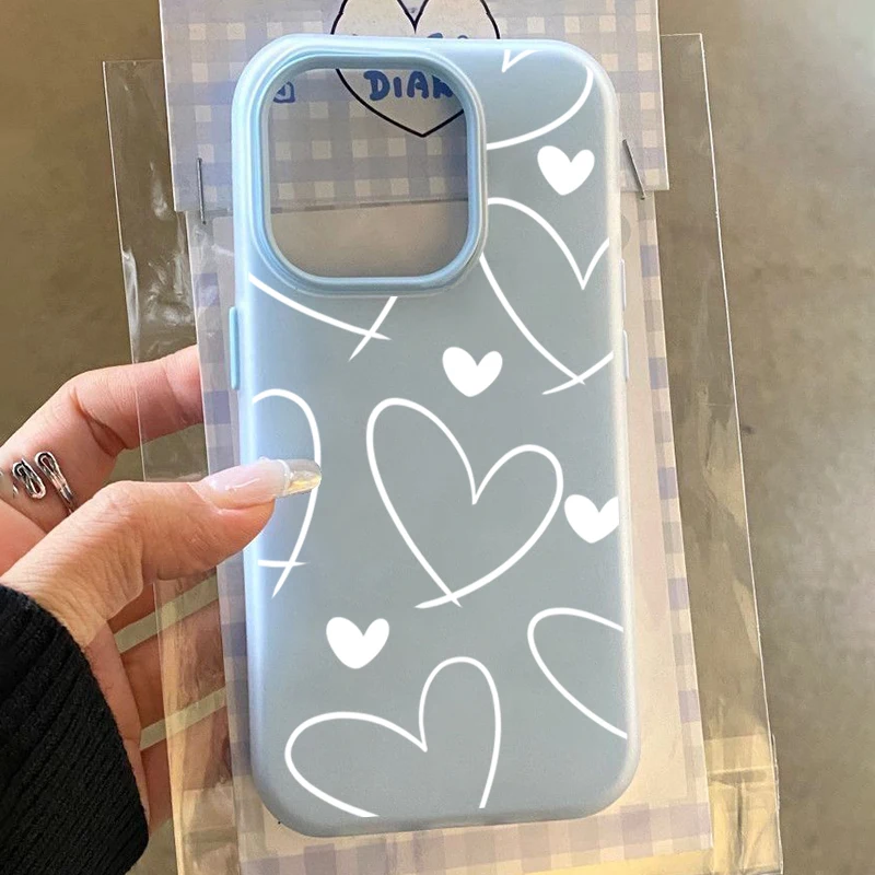 Stylish White Love Heart Phone Case For Samsung Galaxy A06 A55 A56 A07 A17 S25 S24 FE S23 S26 Ultra Plus S22 2-in-1 Matte Cover