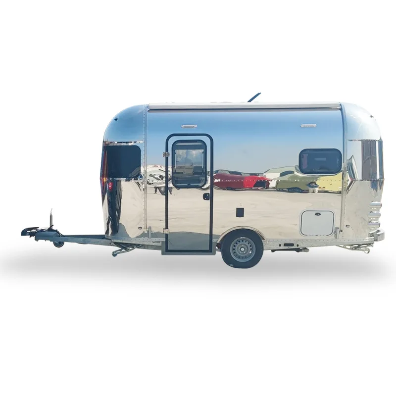 Neuer multifunktionaler Wohnwagen aus Edelstahl für Camping und Selbstfahrertouren mit integriertem Bad und Toilette