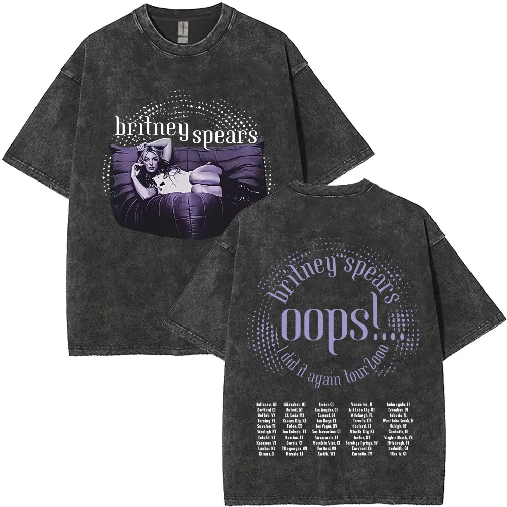 Limited Britney Spears Oops I Did It Again Tour 2000 Vintage Washed T Shirt Summer Men Women High Quality Cotton Retro T-shirt