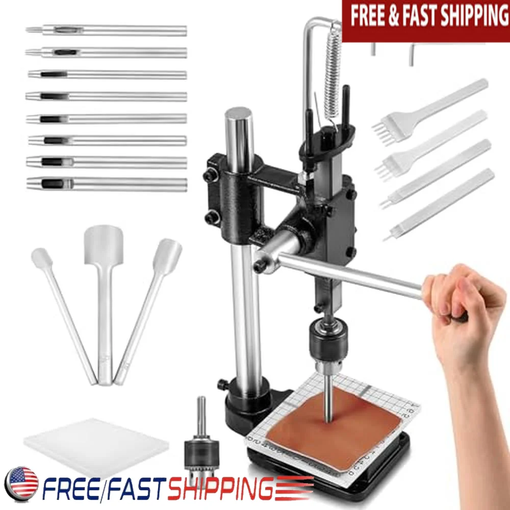 Leather Punching Machine Set Press Tools Chuck Craft Hole Punch Hand Arbor Work Vertical Cut Corner Stitching Labor Savings Low