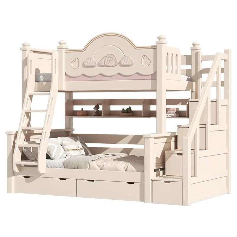 All solid wood cherry wood bunk double princess bed high and low bed multi-functional adult bunk two-layer children's bed