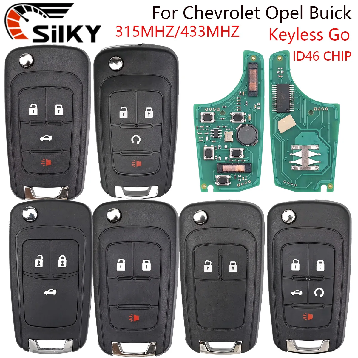SilKY Smart Card Key 315/433MHz ID46 PCF7952E For Chevrolet Cruze Malibu Impala Orlando Regal Opel Buick Keyless Go Sys.