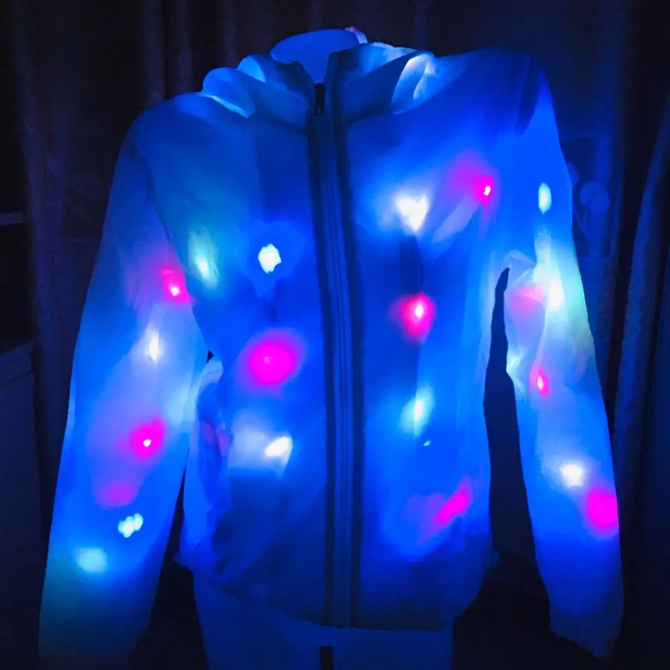 Programmierbare RGB-LED-Leuchte mit Kapuze, Jacke, leuchtender Panda, Kapuzenmantel, Rave-Party-Ausrüstung, Bühnenaufführung, leuchtende The Dark-Kleidung