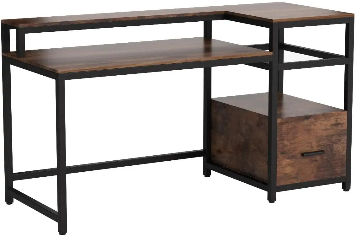 Computer Desk with Hutch and Storage Shelves, 59 inch Large Rustic Home Office Desk Computer Table Study Writing Desk