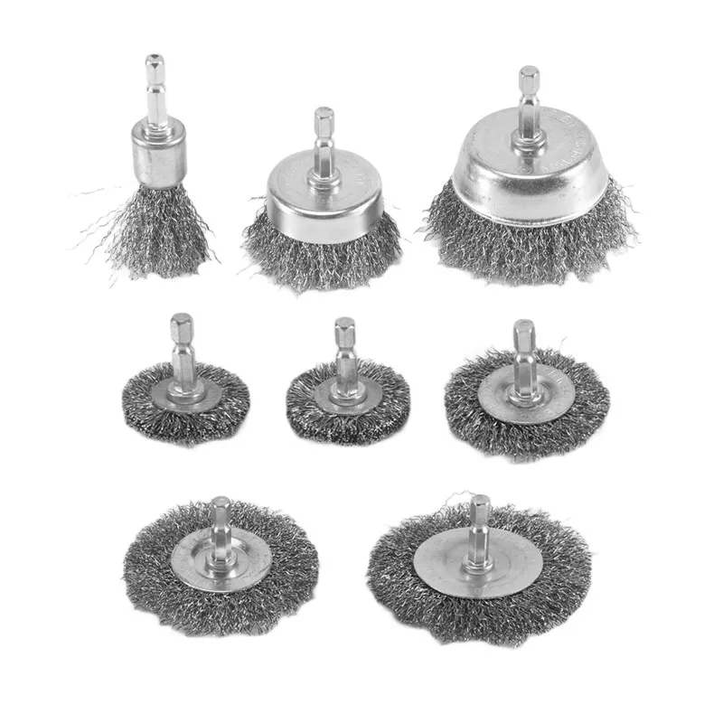 8 Piece Wire Brush Wheel Cup Brush Set 1/4Inch Hex Shank Coarse Crimped Carbon Steel Wire Wheel for Rust Removal-A62I view 4