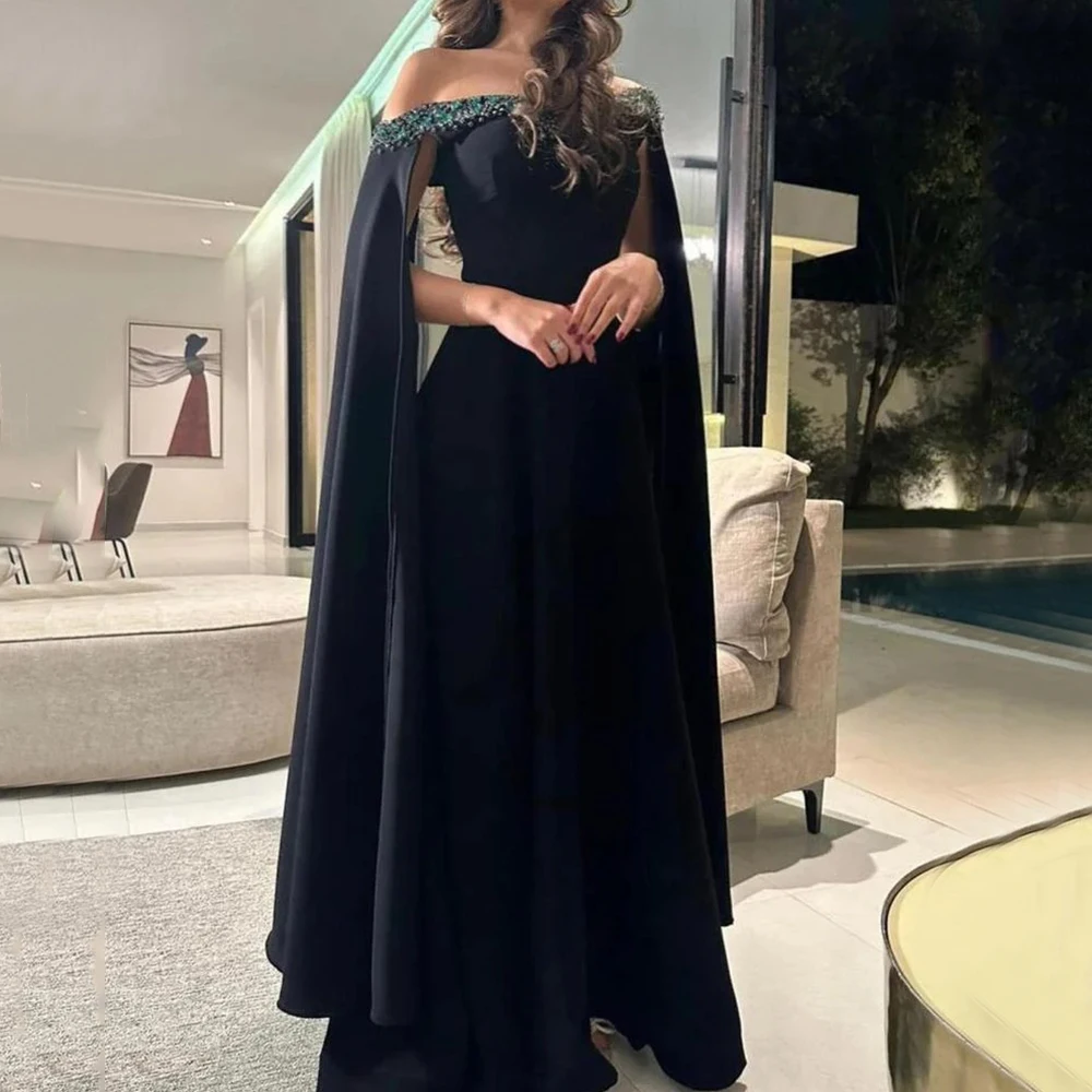 

Classic A-Line Jersey Evening Dress Off the Shoulder Long Saudi Arabia Women Formal Luxury Beaded Crystals Customized Prom Gowns