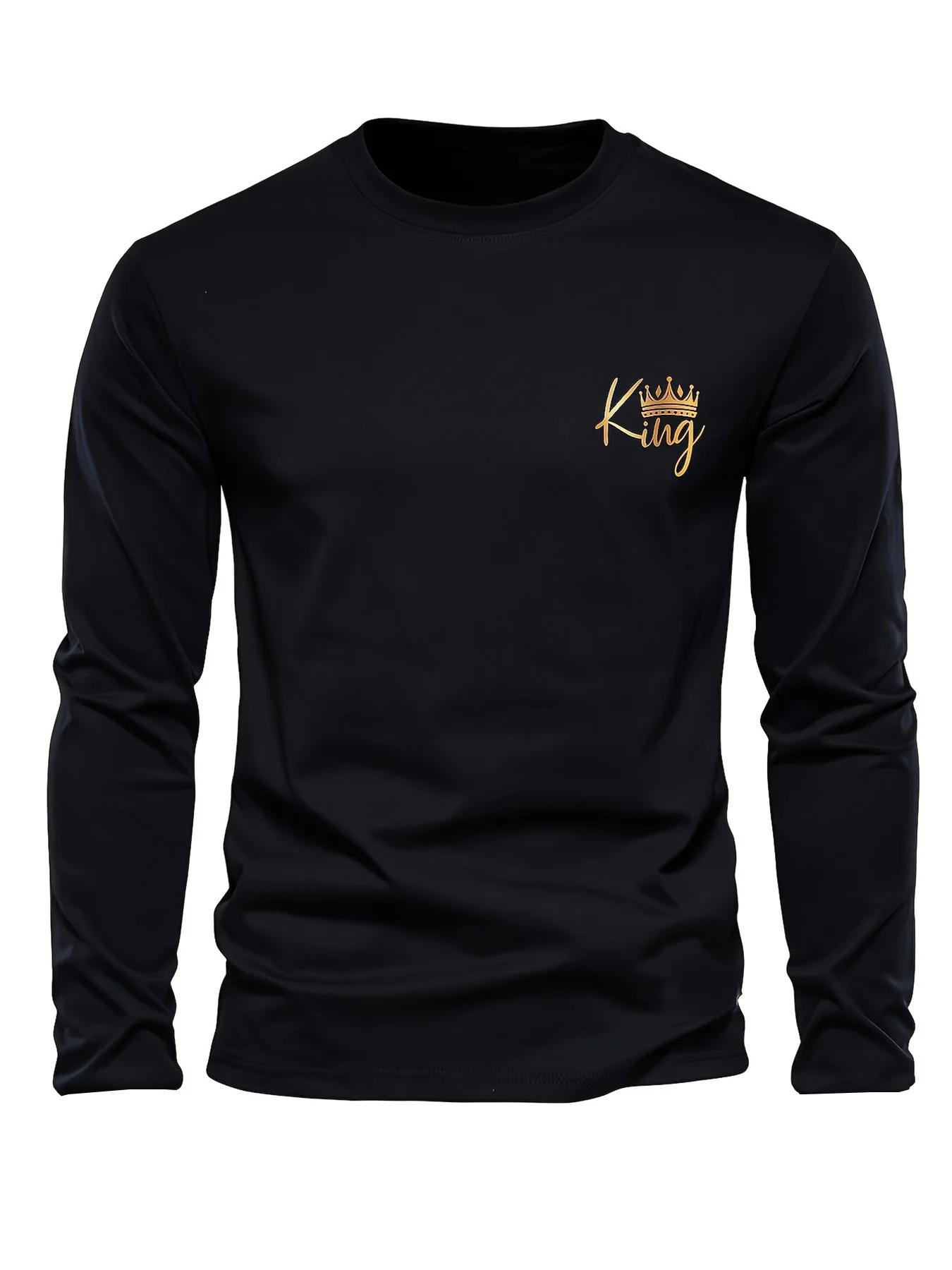 100% pure cotton men's long sleeved round neck loose casual KING letter pattern printed spring and autumn versatile T-shirt top