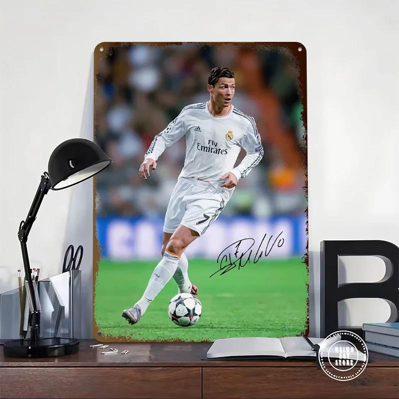 Cristiano Ronaldo in Action 3D Texture Metal Poster Customized Wall Art Tin Sign Gift for Mancave Garage Accessories Decor Room