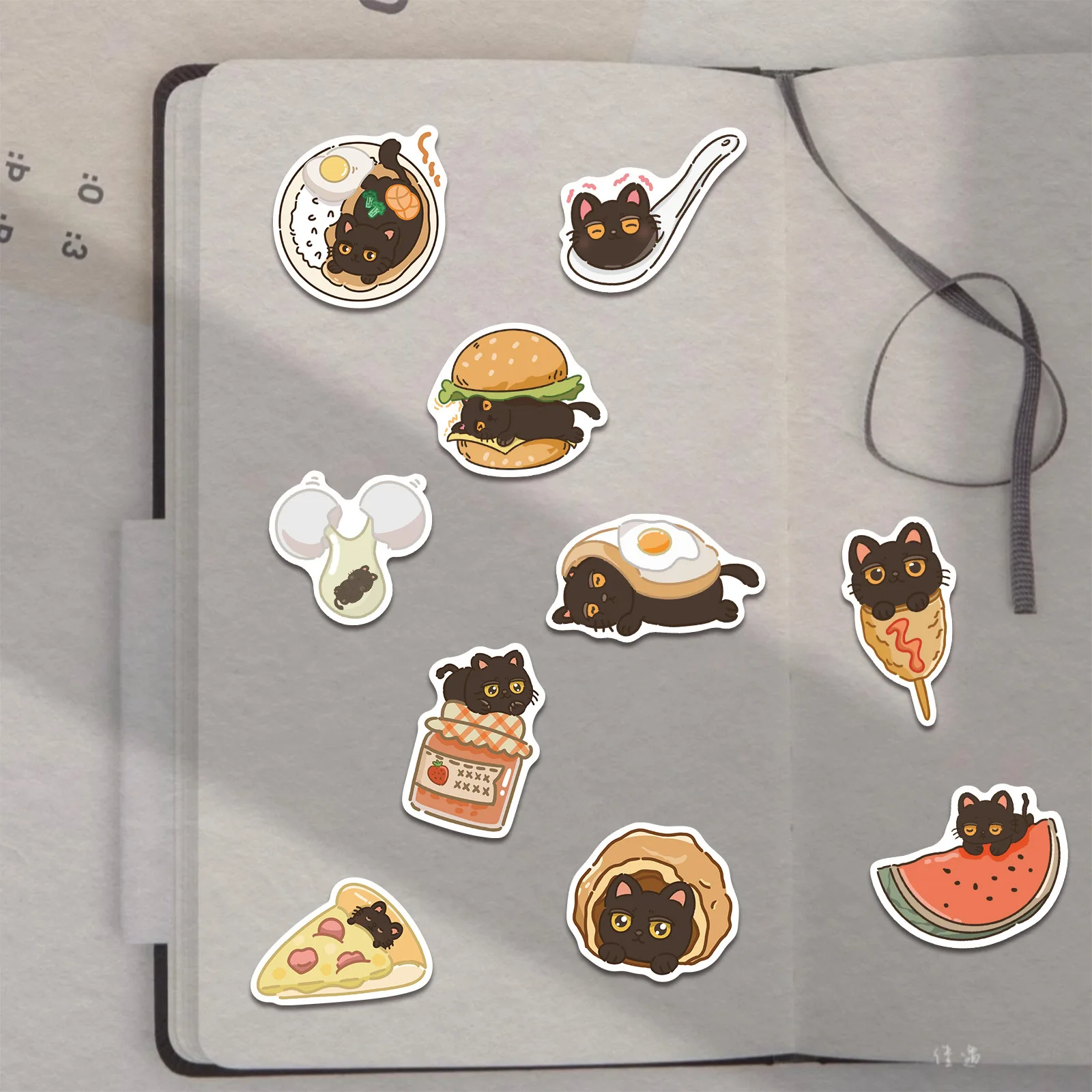 Autocollant chat noir dessin animé chaton mignon, tasse d'eau, coque de téléphone portable, valise de guitare, autocollant étanche, jouet pour enfants, cadeau, DIY bricolage, 10/50 pièces