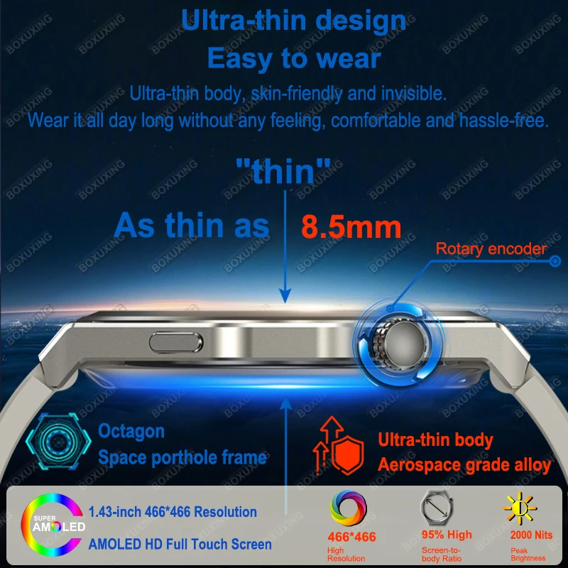 Nuovo Ultra Sottile Astuto Della Vigilanza Degli Uomini HD AMOLED 150 + Sport GPS Track Always Show Time Frequenza Cardiaca IP68 Impermeabile Chiamata Smartwatch Donna