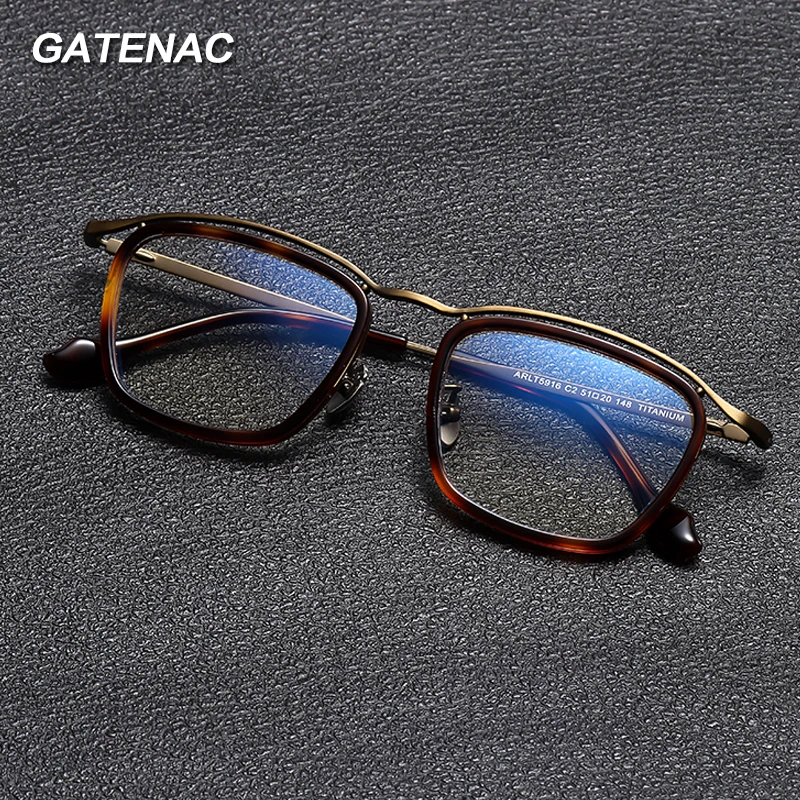 Vintage Pure Titanium Glasses Frame Men Retro Designer Square Handmade Acetate Eyeglasses Frame Women Luxury Brand Eyewear