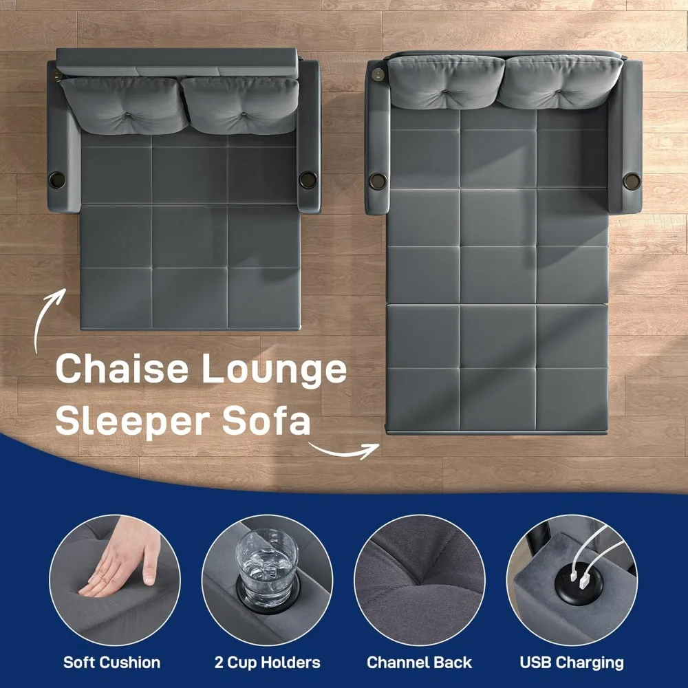 أريكة سرير 3 في 1 متعددة الاستخدامات، 56 مقعدًا مخمليًا قابل للتحويل لغرفة المعيشة، مثالي للمساحات الصغيرة