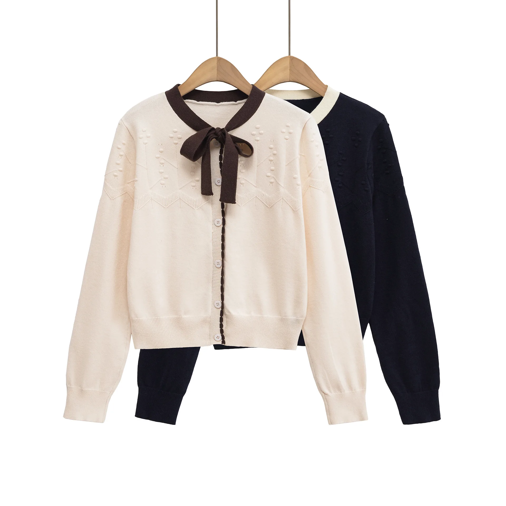 

Woman's Tie Lace-up Knitted Cardigan Round Neck Bow Single Breasted Slim Long Sleeve Cropped Sweater Autumn New Female Chic Top