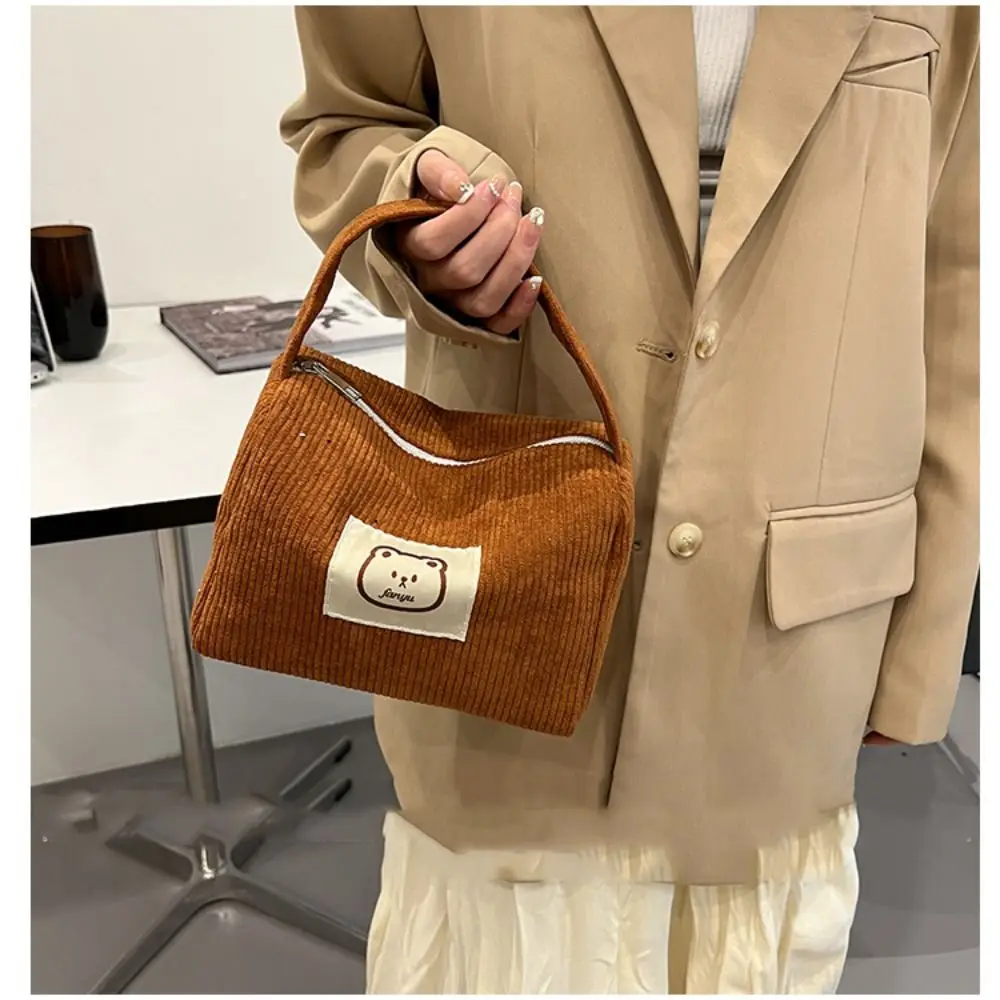 

Cute Corduroy Handbag Soft Large Capacity Makeup Bag Cosmetic Bag Women